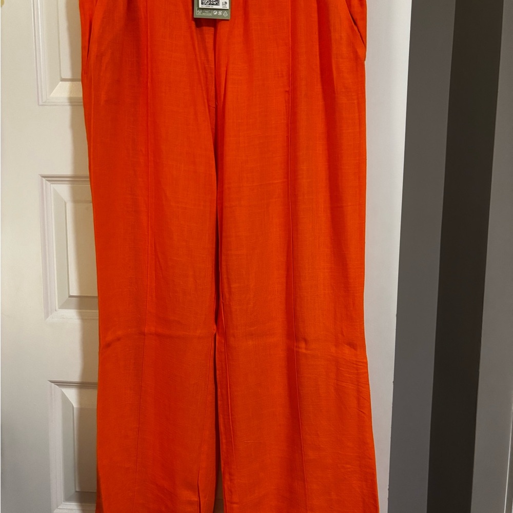 H&M Bright Orange Eco Viscose Linen Trousers